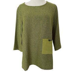 Ali Miles PM Green Textured Pocket Top w/ Toggle Accent Petite